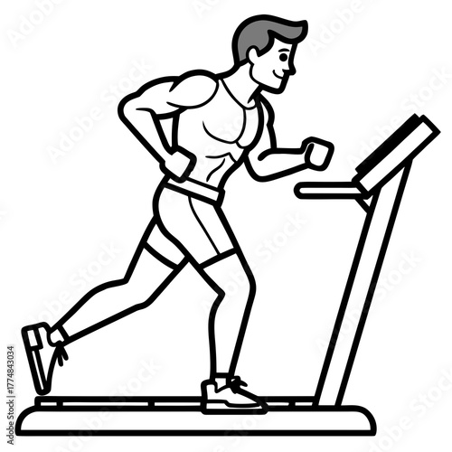 Fit man running on treadmill for cardio exercise and healthy lifestyle