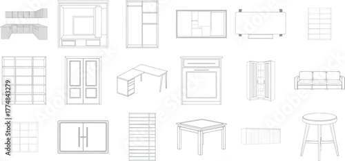 Collection of furniture and architectural elements