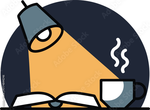 Cozy Reading Scene with Lamp, Book, and Coffee