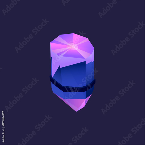 Vibrant fantasy crystal with luminous purple and blue facets, a precious magical gem illustration design