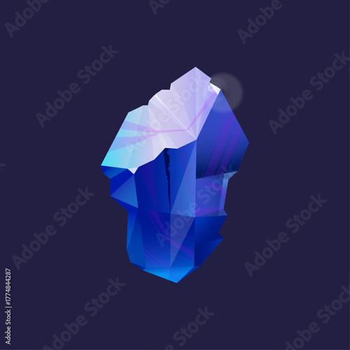 Abstract Blue Iceberg Under Pale Moon in Dark Night - Vector Illustration