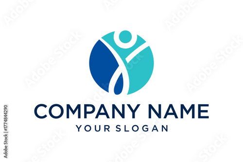 Abstract Happy Human Figure Logo in Circle for Wellness, Community, and Success