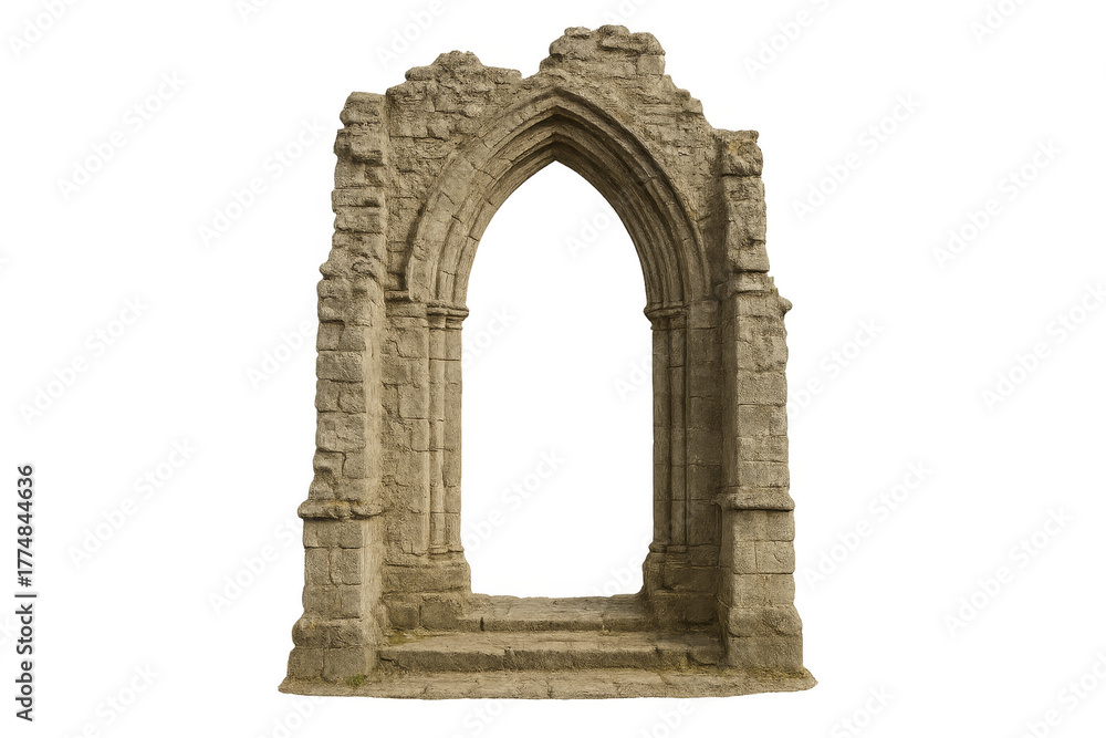 Obraz premium Gothic arch stone doorway ruin on transparent background