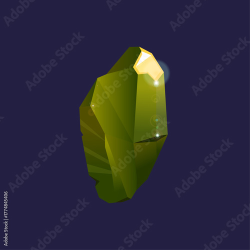 An enchanting stylized emerald crystal, radiating an ethereal glow on a mysterious dark backdrop