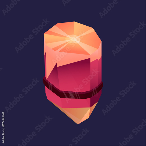 Abstract Gemstone Crystal with Wrapped Band - Artistic Representation of Mineral Formation and Beauty