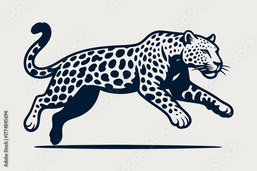 Leopard running with spotted pattern showing wild strength agility and motion in stylized modern artistic animal design concept