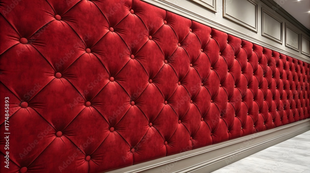 Obraz premium Luxurious red tufted velvet wall panel interior design