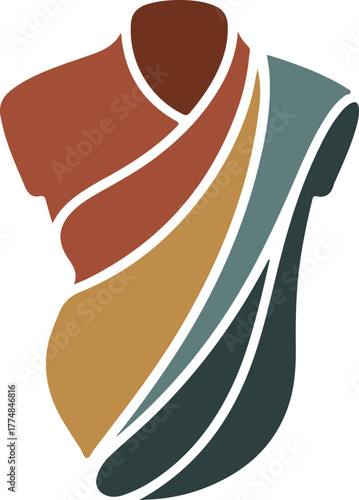 Abstract Colorful Saree Sari Dress Silhouette on Transparent Background Vector