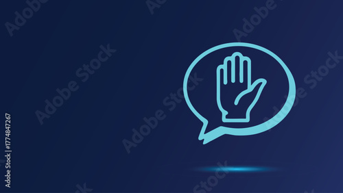 Neon Stop Hand Icon Illustration: Modern Vector Design for Prohibition, Warning, and Safety Messages Involving Restrictions and Alerts for Web and Print Graphics