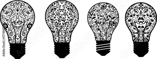 Light Bulb Graphic Design vector silhouette illustration beautiful floral pattern set

