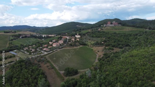drone shot of vineyards in the chianti region, Italy