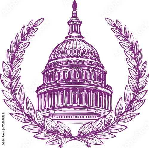 Purple US Capitol Building with Laurel Wreath us capitol washington dc