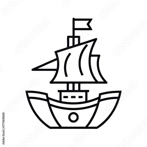 Pirate Ship Outline Line Art Vector Illustration