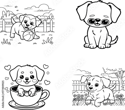 Playful Puppies Fun Dog Coloring Vector Pack