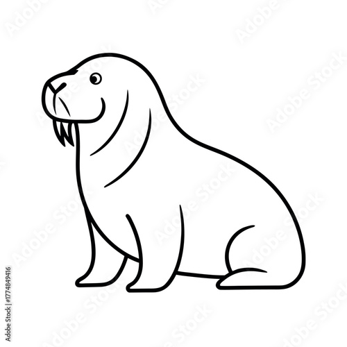 Walrus Outline Vector Illustration | Arctic Animal Line Art Vector
