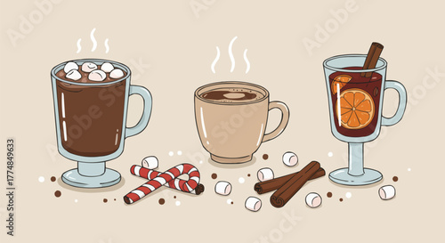Hot Winter Drinks Flat Illustration