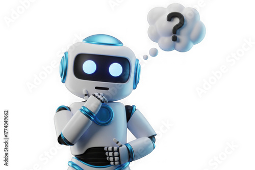  AI, advanced chatbot, or robot thinking 3d HD images isolated on a white background are best for creating artificial intelligence technology logos. communication, cyberspace, and cybersecurity.