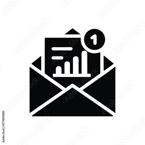 Notification of incoming data report arrives inside the dark open envelope with the number one