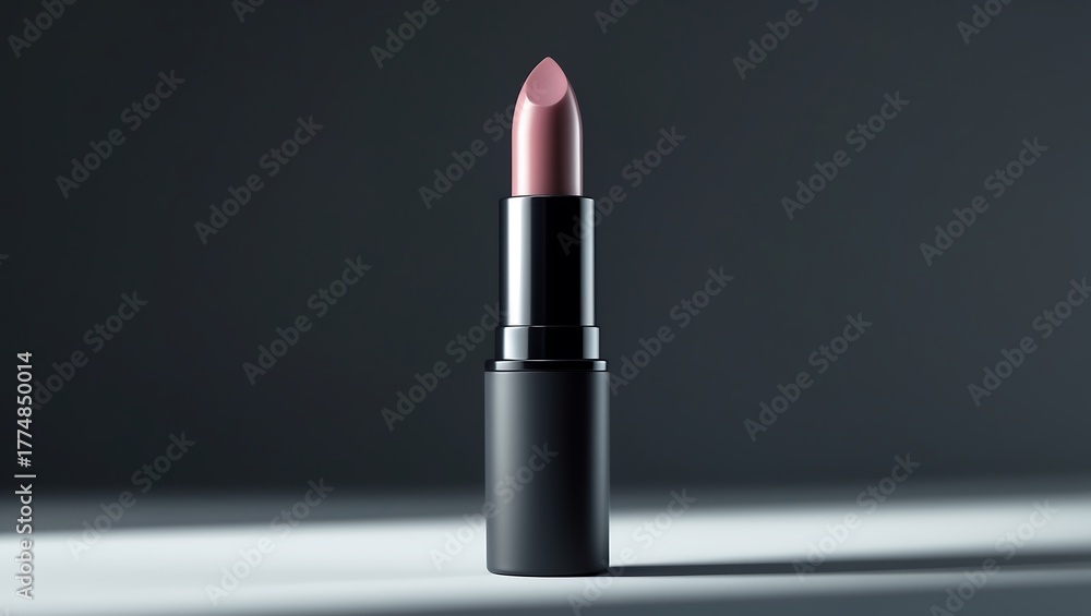 Obraz premium Elegant pink nude lipstick standing upright in dramatic light and shadow