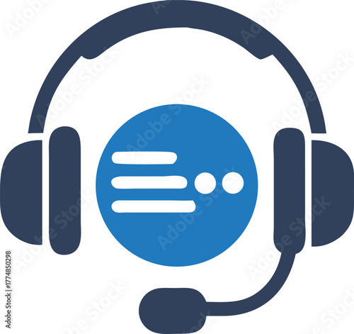 Simple headset icon indicates communication with chat bubbles and microphone isolated on white