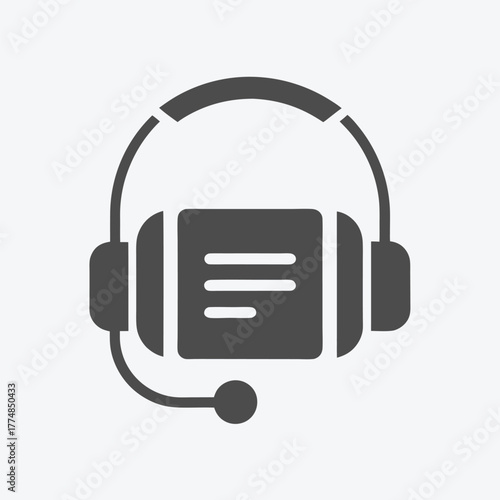 Solid dark gray headset icon displays rounded rectangle and three horizontal lines detail