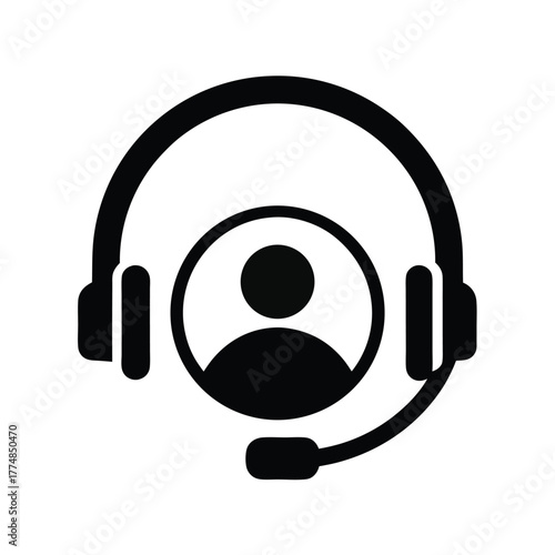 The black glyph portrays a person wearing a headset with microphone over white
