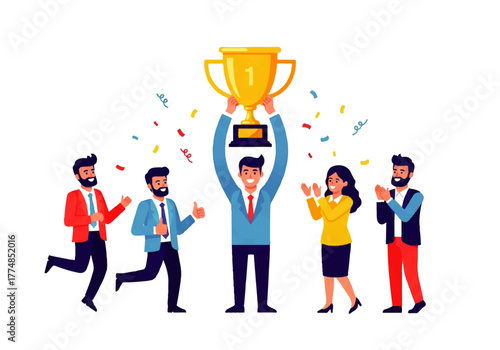 business people with a trophy
