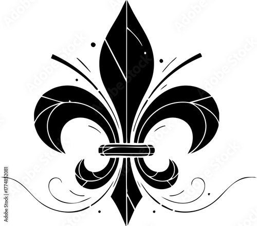 Elegant black fleur-de-lis symbol, a timeless emblem of royalty, heritage, and sophisticated design, perfect for luxury brands and historical themes.