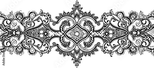 Elegant black and white ornamental border design with intricate floral scrollwork and symmetrical patterns, perfect for decorative use.