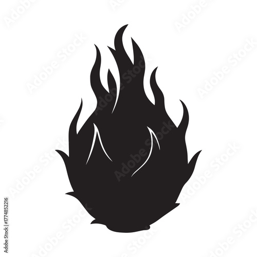 Silhouette of a dragon fruit with flames emanating from its top