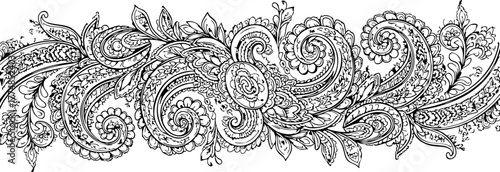 Exquisite paisley floral border design with intricate swirling patterns and delicate leaf details, perfect for elegant invitations and luxurious branding