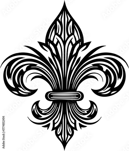 Elegant black fleur de lis symbol showcasing intricate scrollwork and classic heraldic design for a sophisticated aesthetic
