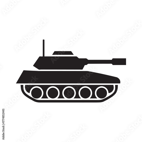 Silhouette of a military tank with a cannon and tracks