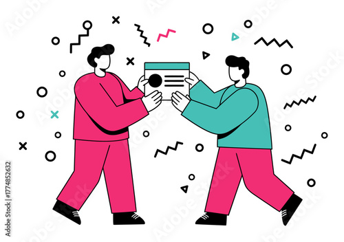 Minimalist Vector Illustration of Person Acquiring Competency Badge