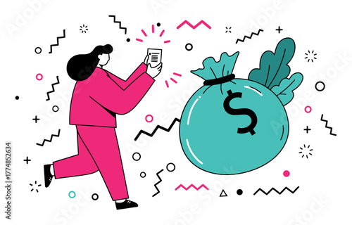 Achieving Long-Term Financial Goal Minimalist Flat Vector Illustration