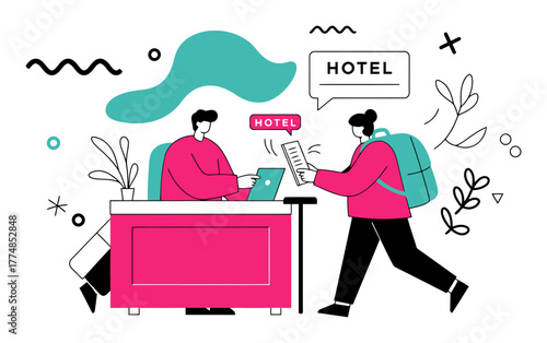 Minimalist Hotel Check-in Illustration