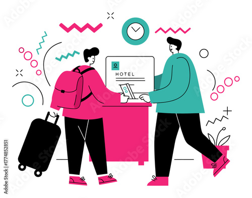 Minimalist Hotel Check-in Illustration