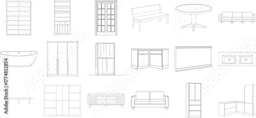Variety of furniture outlines and schematics