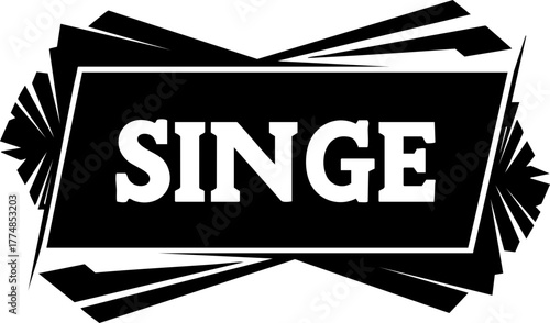 Bold black and white 'SINGE' logo design with dynamic geometric accents, perfect for branding, t-shirts, or edgy promotional materials with a unique flair