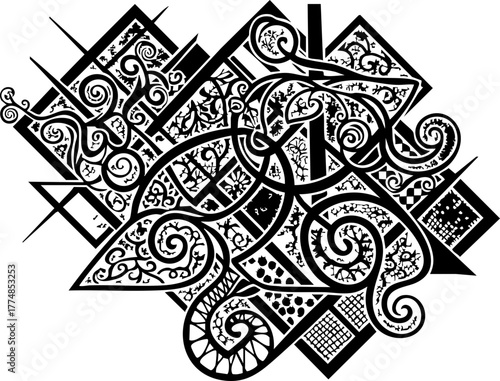 Intricate Celtic knotwork design, swirling patterns create dynamic visual texture, perfect for apparel, tattoos, and striking graphic elements, originally vector