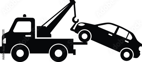 Car Towing Service icon silhouette on white background 