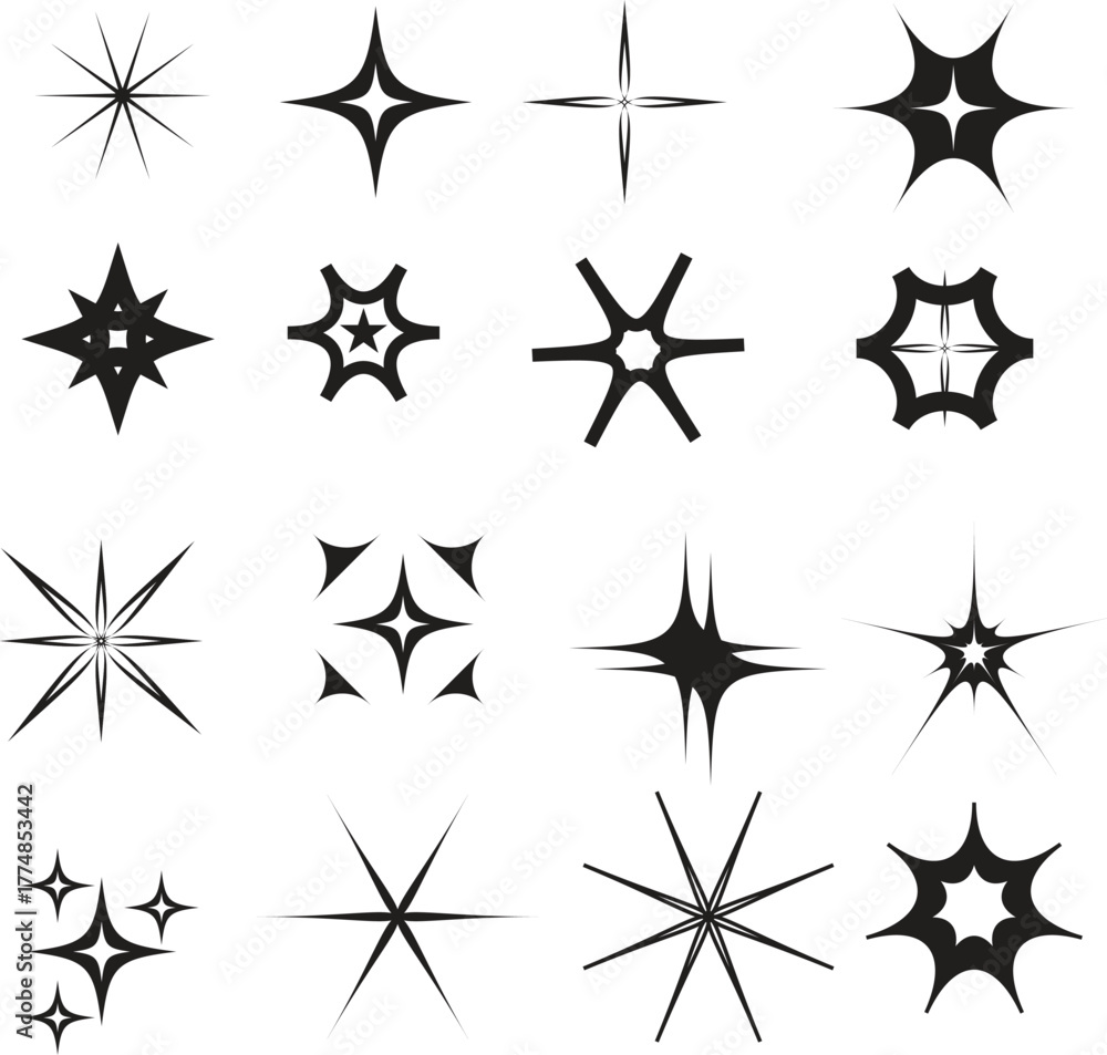 Obraz premium Star and sparkle shapes silhouette set isolated on white background