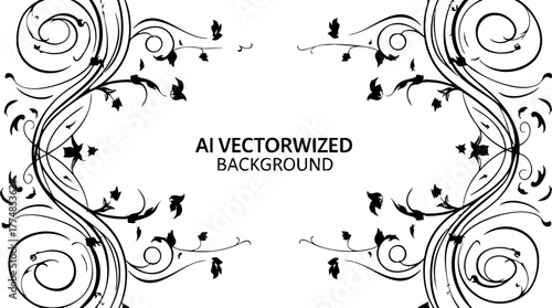 Elegant black floral scrollwork frame design for invitations, cards, and decorative borders, adding sophisticated charm to any project.