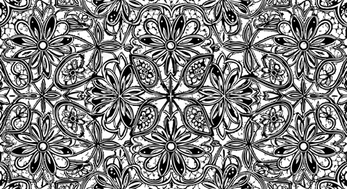 Obraz na płótnie Intricate black and white floral paisley pattern design brings elegant artistry and detailed beauty to any creative project, evoking classic charm