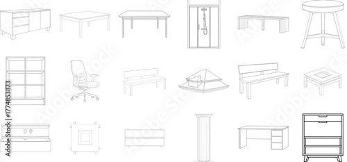 Collection of furniture sketches and blueprints