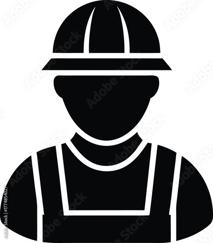 Construction Worker Silhouette Icon: Builder in Hard Hat, Industry Professional Figure, Safety Gear Symbol for Building Trade and Engineering