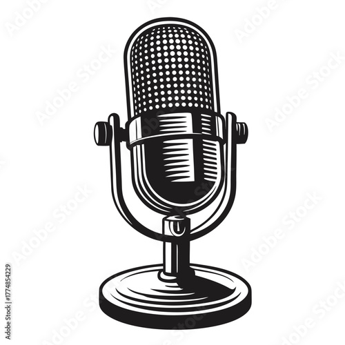 Monochrome presents classic, standing microphone featuring a dotted pattern for vintage audio recording needs