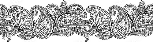 Intricate paisley border design creates elegant and timeless ornamental patterns for textiles, fashion, and decor applications