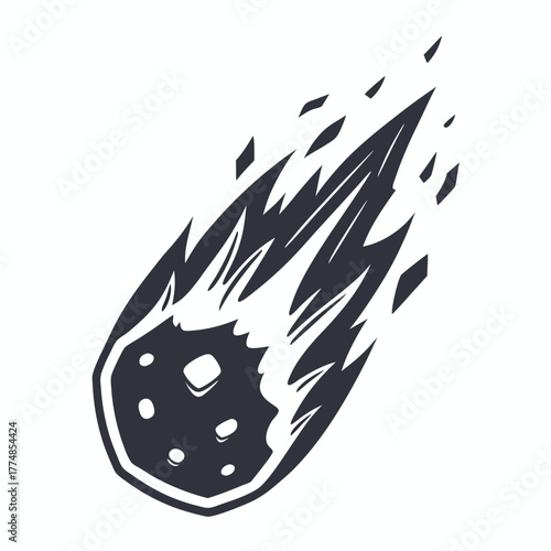 The handdrawn style comet hurtles downwards leaving behind a dynamic trail of debris