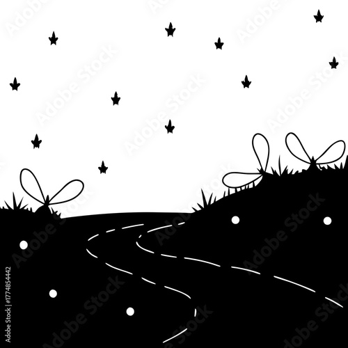 Night scene with fireflies